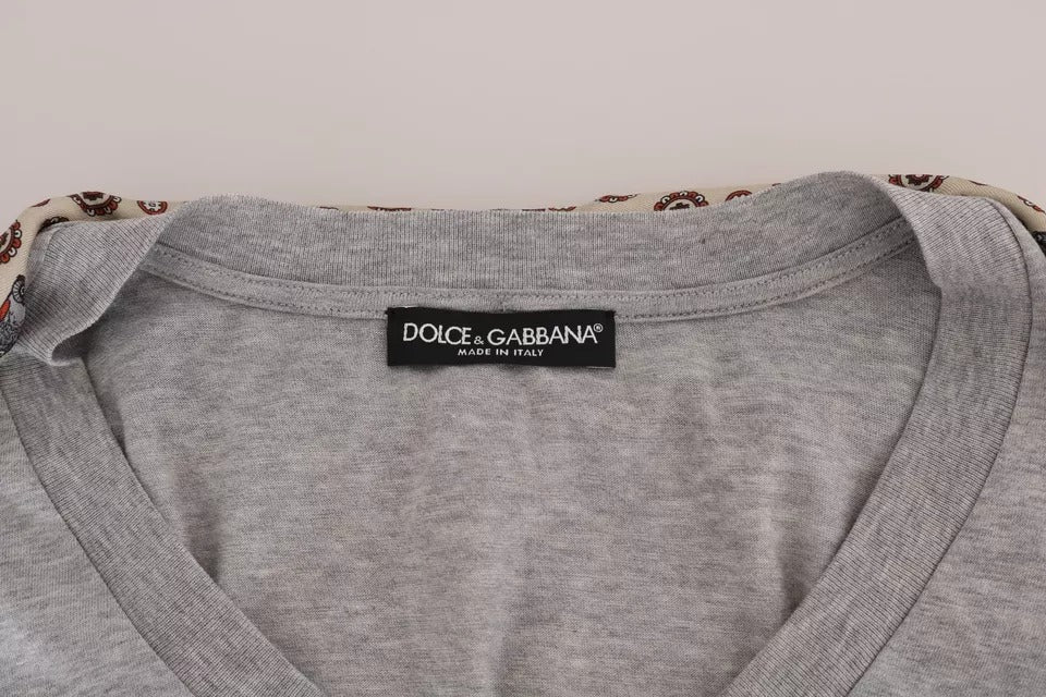 Dolce & Gabbana Gray Cotton Owl Silk Scarf Top T-shirt by Dolce & Gabbana