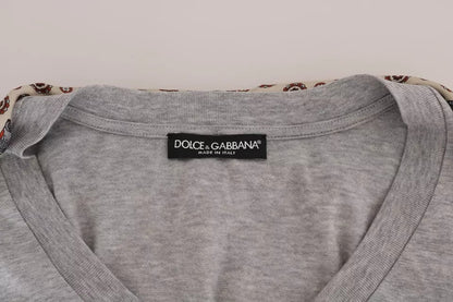Dolce & Gabbana Gray Cotton Owl Silk Scarf Top T-shirt by Dolce & Gabbana