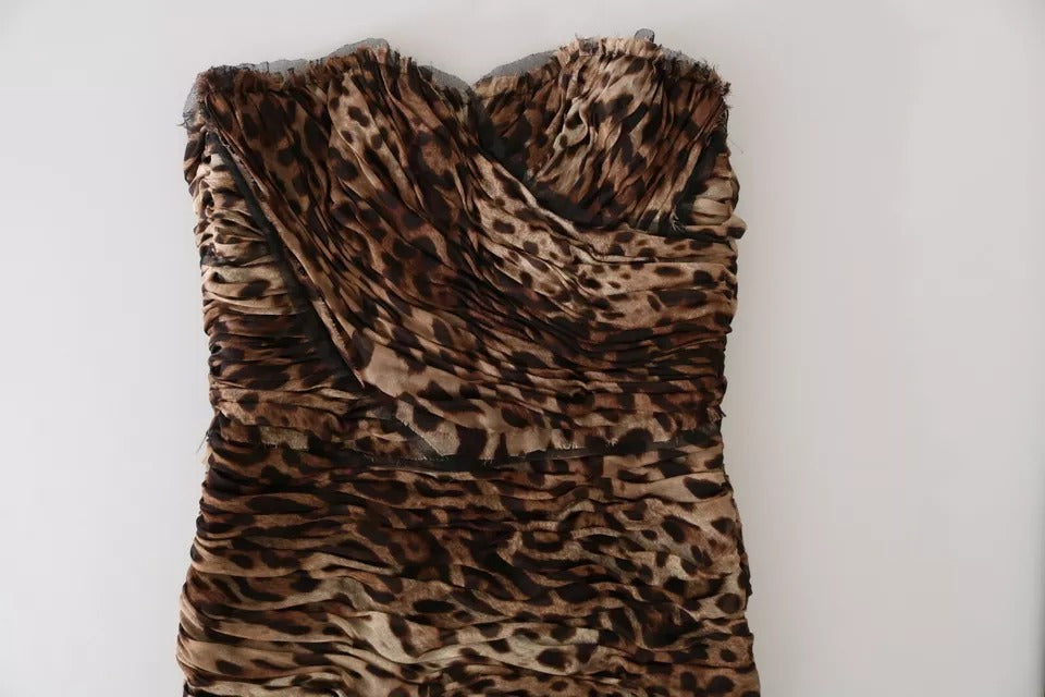 Dolce & Gabbana Brown Leopard Silk Chiffon Ruched Mermaid Maxi Dress by Dolce & Gabbana