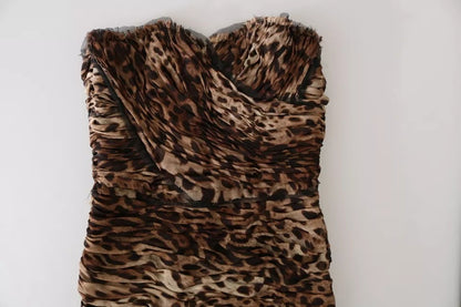Dolce & Gabbana Brown Leopard Silk Chiffon Ruched Mermaid Maxi Dress by Dolce & Gabbana