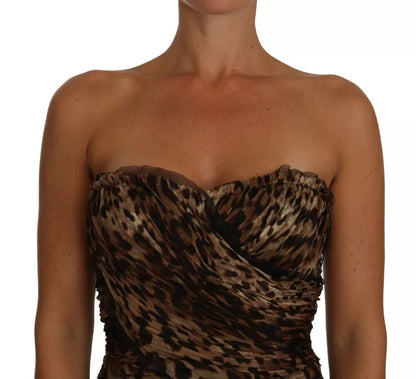 Dolce & Gabbana Brown Leopard Silk Chiffon Ruched Mermaid Maxi Dress by Dolce & Gabbana