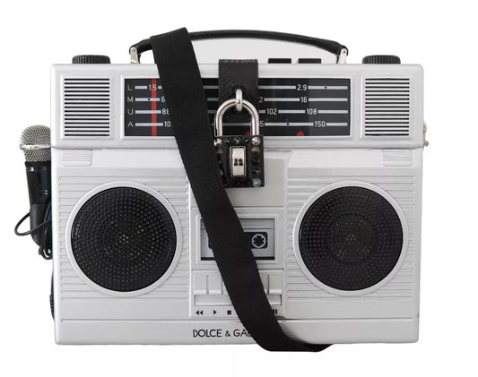 Sac en bois fait main Dolce &amp; Gabbana Silver Retro Radio Boombox édition limitée