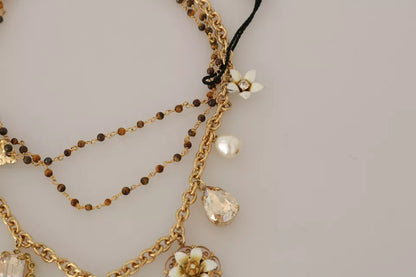 Collier Dolce &amp; Gabbana en laiton doré avec breloques florales en cristal