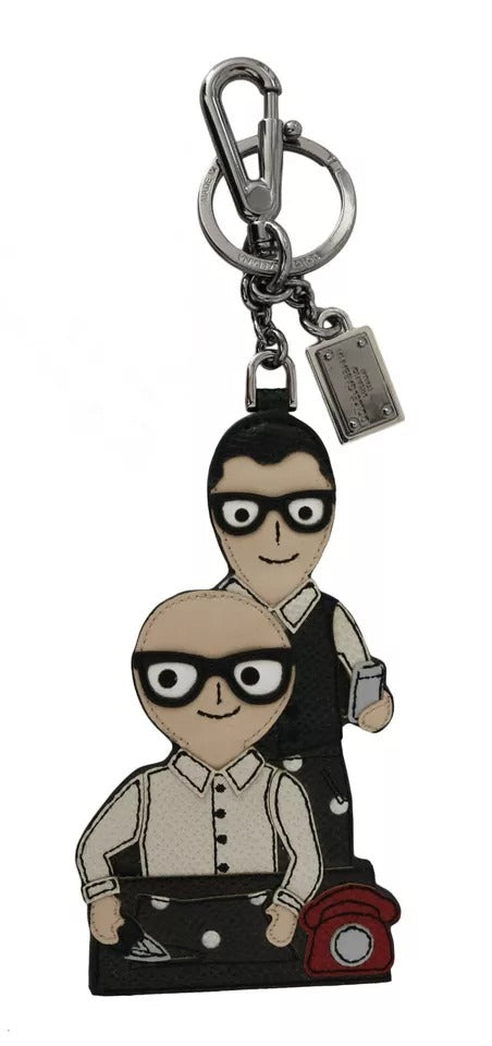 Porte-clés Dolce &amp; Gabbana en cuir argenté avec logo Dominico Stefano #DGFAMILY