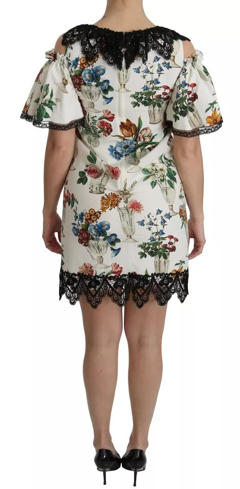 Dolce & Gabbana White Lace Floral Vase Shift Mini Dress by Dolce & Gabbana