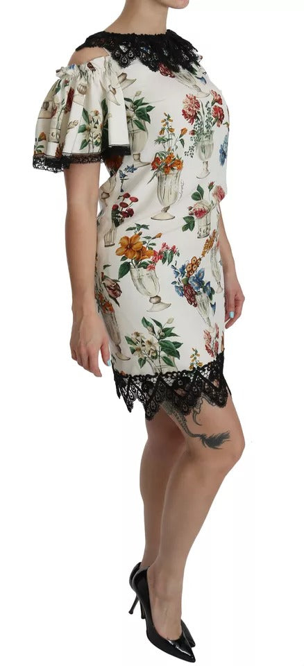 Dolce & Gabbana White Lace Floral Vase Shift Mini Dress by Dolce & Gabbana