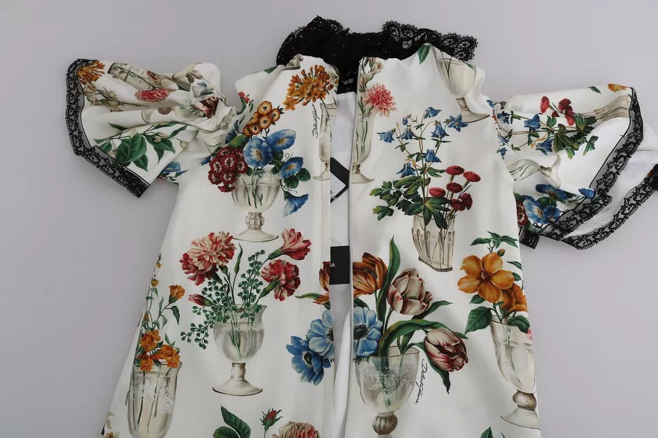 Dolce & Gabbana White Lace Floral Vase Shift Mini Dress by Dolce & Gabbana