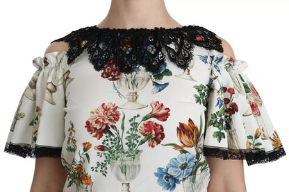 Dolce & Gabbana White Lace Floral Vase Shift Mini Dress by Dolce & Gabbana