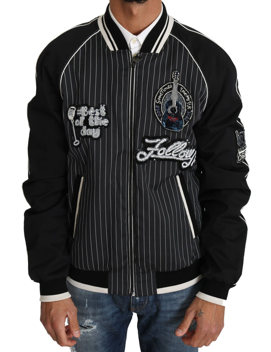 Dolce &amp; Gabbana Élégant blouson aviateur noir à paillettes