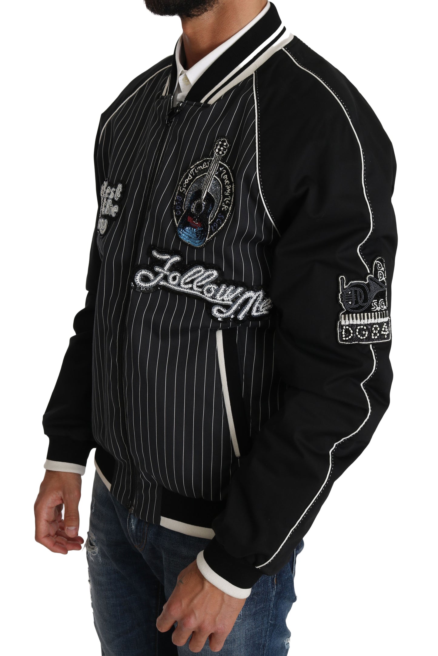 Dolce &amp; Gabbana Élégant blouson aviateur noir à paillettes