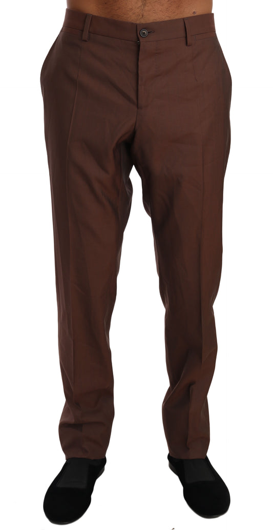 Pantalon habillé élégant en laine et soie marron Dolce &amp; Gabbana