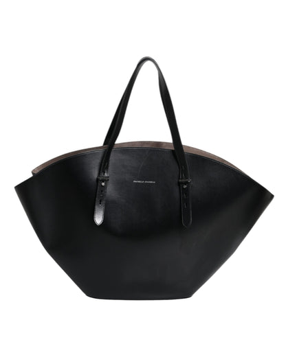 Sac cabas à bandoulière en cuir noir avec logo Brunello Cucinelli