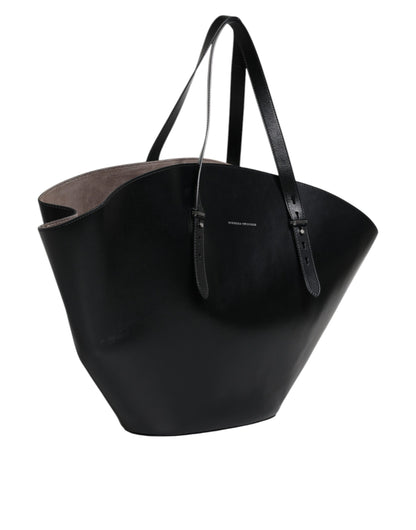 Sac cabas à bandoulière en cuir noir avec logo Brunello Cucinelli