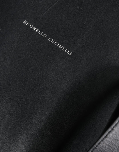 Sac cabas à bandoulière en cuir noir avec logo Brunello Cucinelli