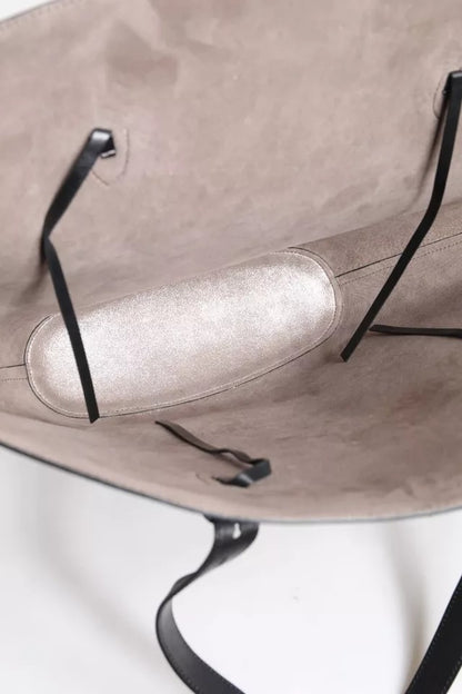 Sac cabas à bandoulière en cuir noir avec logo Brunello Cucinelli