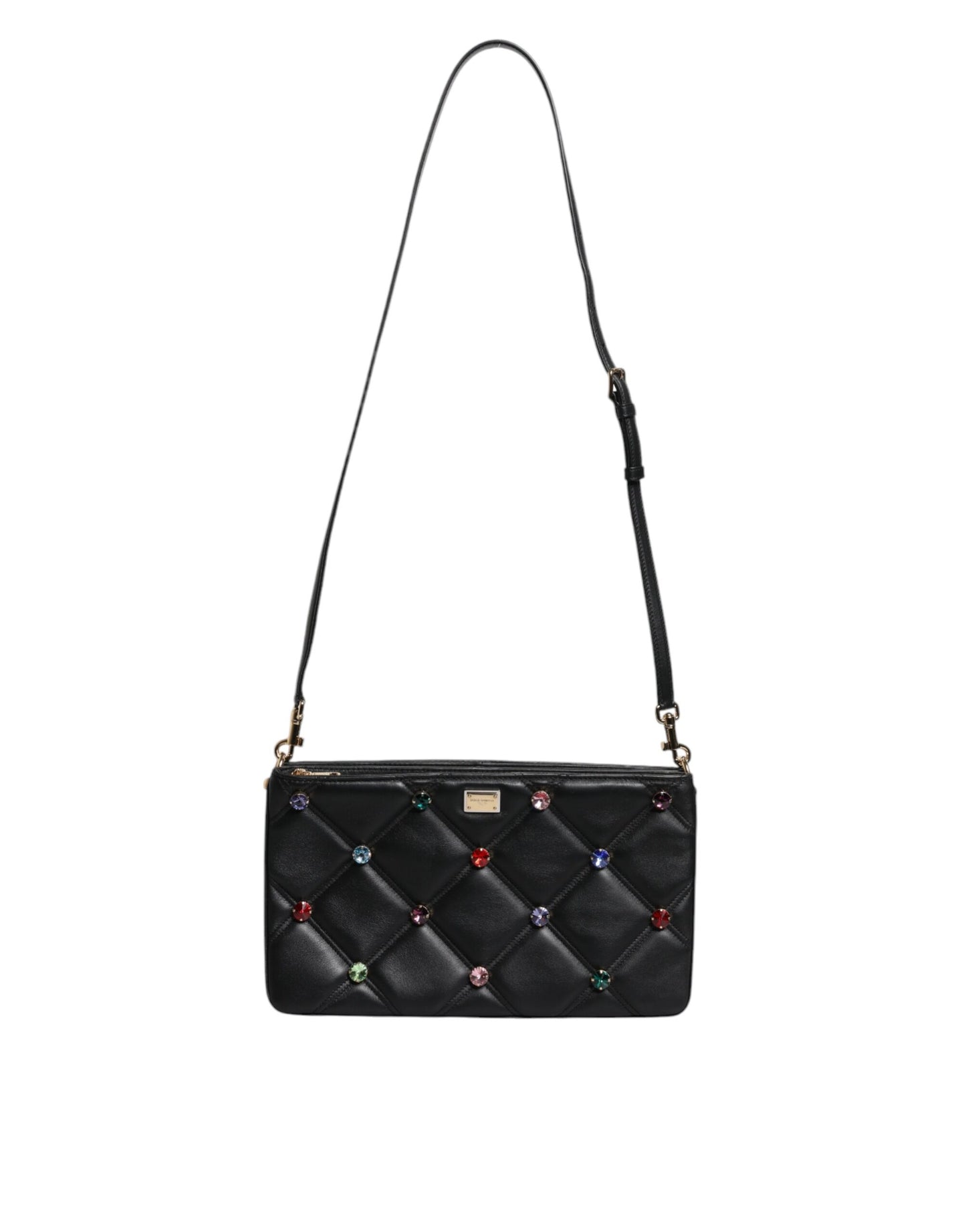 Sac à bandoulière Dolce &amp; Gabbana en cuir noir orné de cristaux et de logo