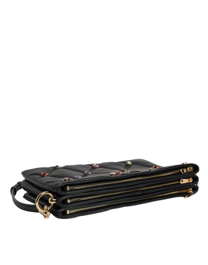 Sac à bandoulière Dolce &amp; Gabbana en cuir noir orné de cristaux et de logo
