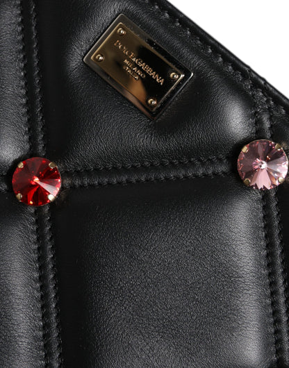 Sac à bandoulière Dolce &amp; Gabbana en cuir noir orné de cristaux et de logo
