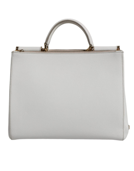 Sac fourre-tout à bandoulière en cuir blanc avec logo Dolce &amp; Gabbana