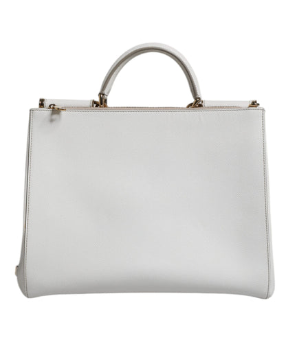 Sac fourre-tout à bandoulière en cuir blanc avec logo Dolce &amp; Gabbana