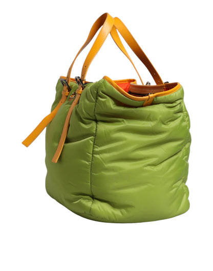 Sac fourre-tout à bandoulière en nylon vert rembourré avec plaque logo Dolce &amp; Gabbana