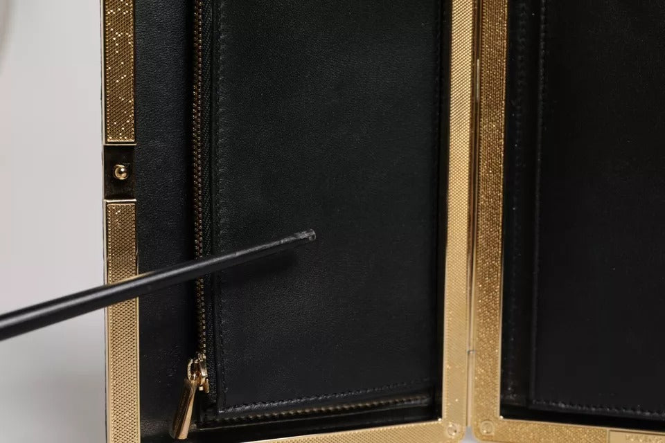 Sac à main de soirée Dolce &amp; Gabbana en cuir noir avec cadre doré