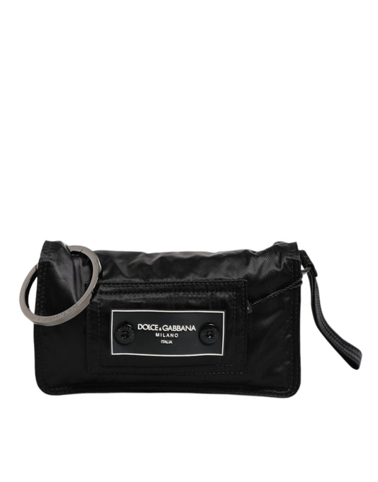 Sac bandoulière à deux volets Dolce &amp; Gabbana en tissu noir avec logo