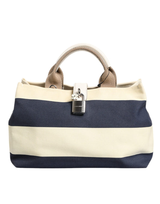 Sac fourre-tout à poignée supérieure en toile rayée blanc bleu marine Dolce &amp; Gabbana