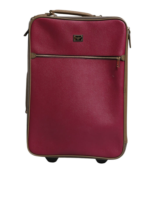 Valise de voyage à roulettes Dolce &amp; Gabbana en cuir fuchsia kaki