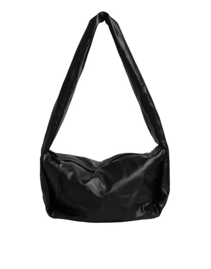 Sac à bandoulière en cuir noir avec plaque logo Dolce &amp; Gabbana
