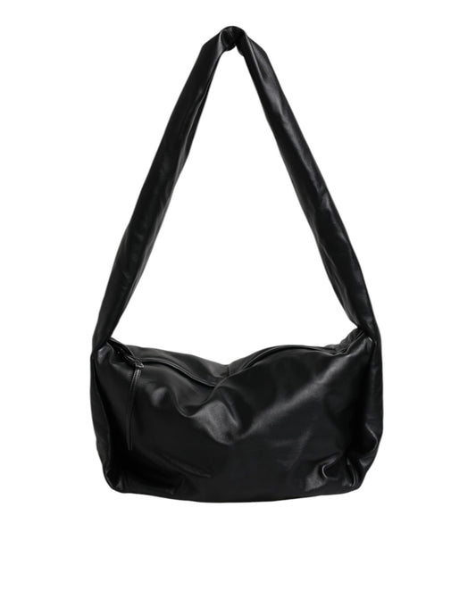 Sac à bandoulière en cuir noir avec plaque logo Dolce &amp; Gabbana