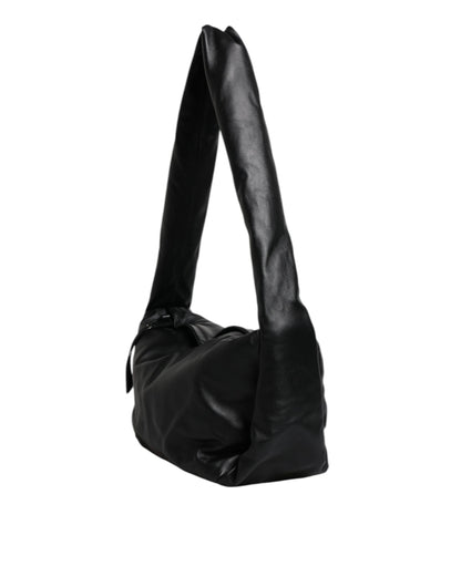 Sac à bandoulière en cuir noir avec plaque logo Dolce &amp; Gabbana