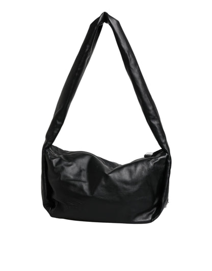 Sac à bandoulière en cuir noir avec plaque logo Dolce &amp; Gabbana