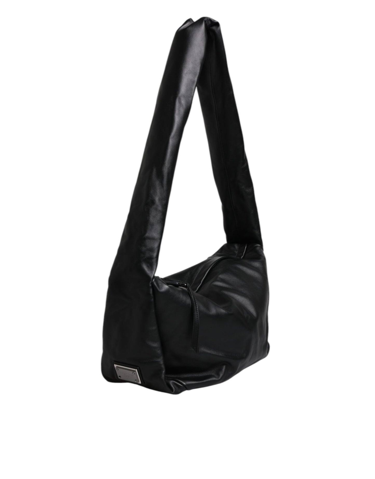 Sac à bandoulière en cuir noir avec plaque logo Dolce &amp; Gabbana