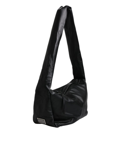 Sac à bandoulière en cuir noir avec plaque logo Dolce &amp; Gabbana