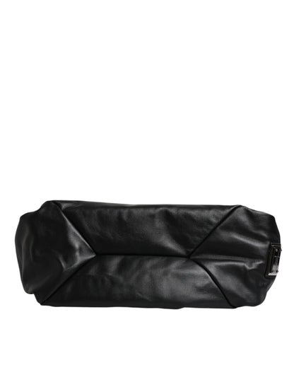 Sac à bandoulière en cuir noir avec plaque logo Dolce &amp; Gabbana
