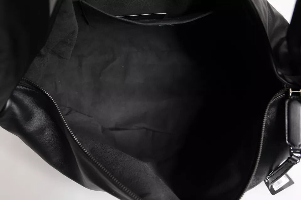 Sac à bandoulière en cuir noir avec plaque logo Dolce &amp; Gabbana
