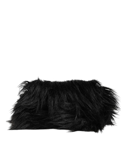 Sac à bandoulière à double poignée avec plaque logo en fourrure noire Dolce &amp; Gabbana
