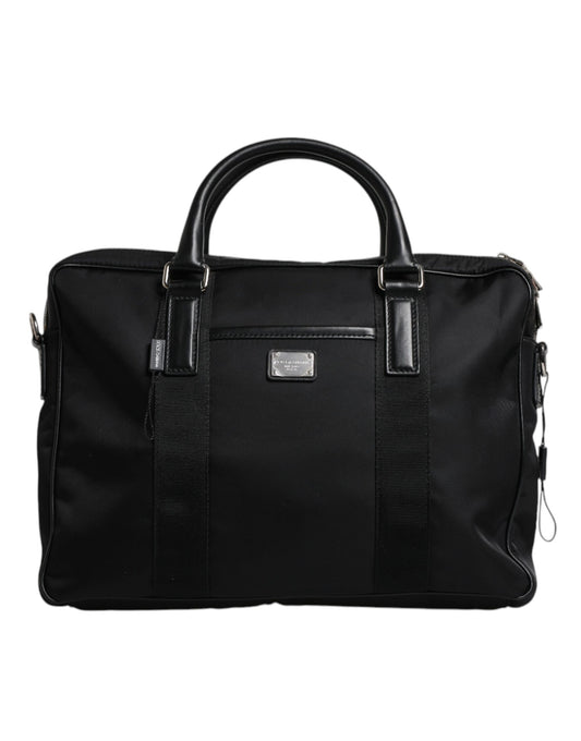 Sac messager à double poignée avec plaque logo noire Dolce &amp; Gabbana