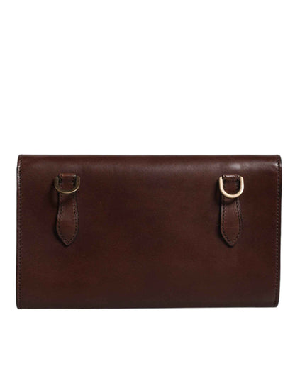 Dolce & Gabbana Brown Leather Logo Embossed Crossbody Bag