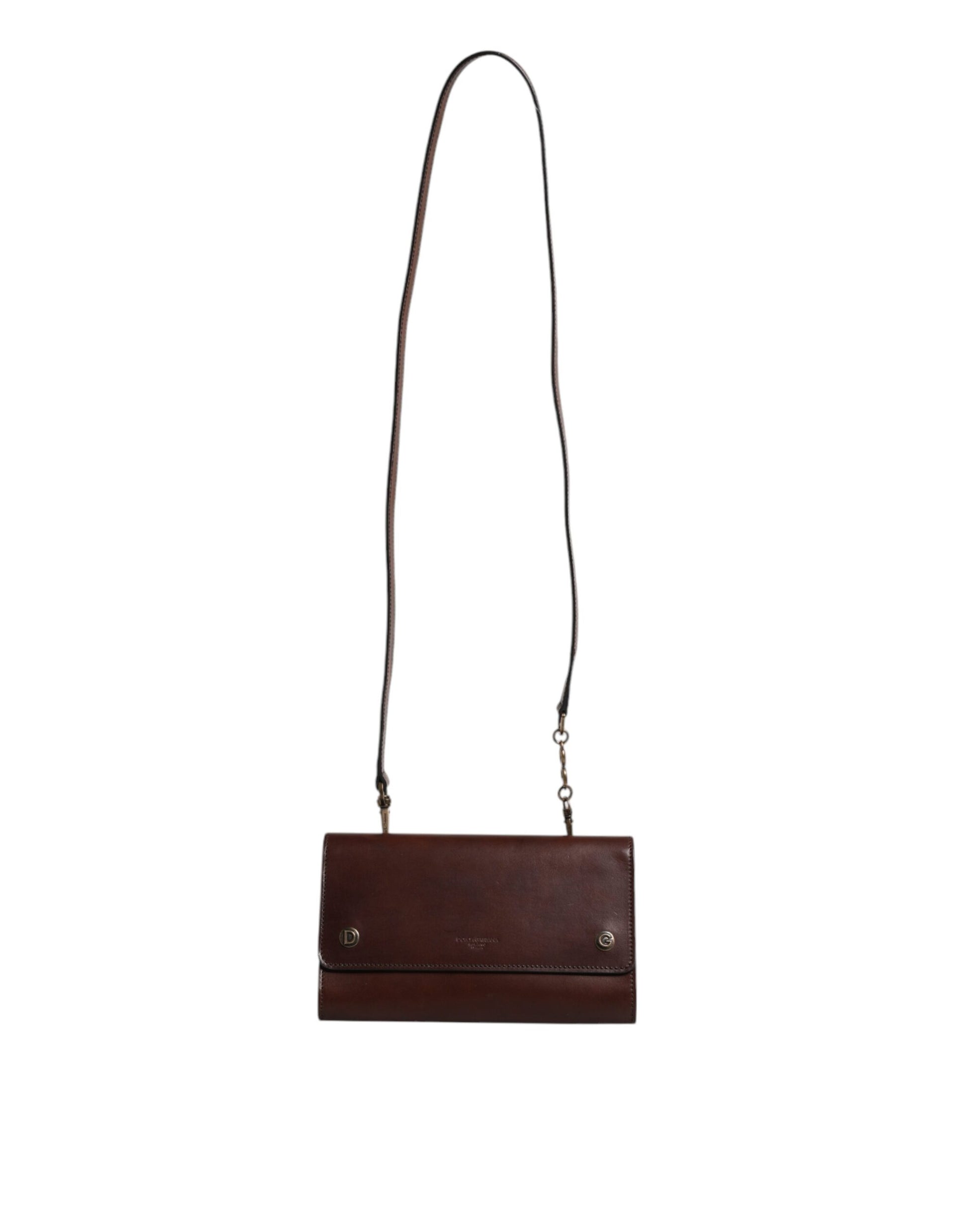 Dolce & Gabbana Brown Leather Logo Embossed Crossbody Bag - from Dolce & Gabbana