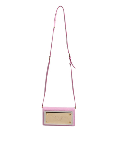Sac bandoulière Dolce &amp; Gabbana en cuir exotique rose avec plaque logo