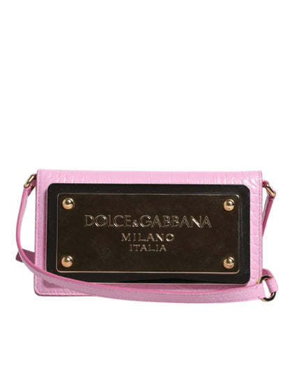 Sac bandoulière Dolce &amp; Gabbana en cuir exotique rose avec plaque logo