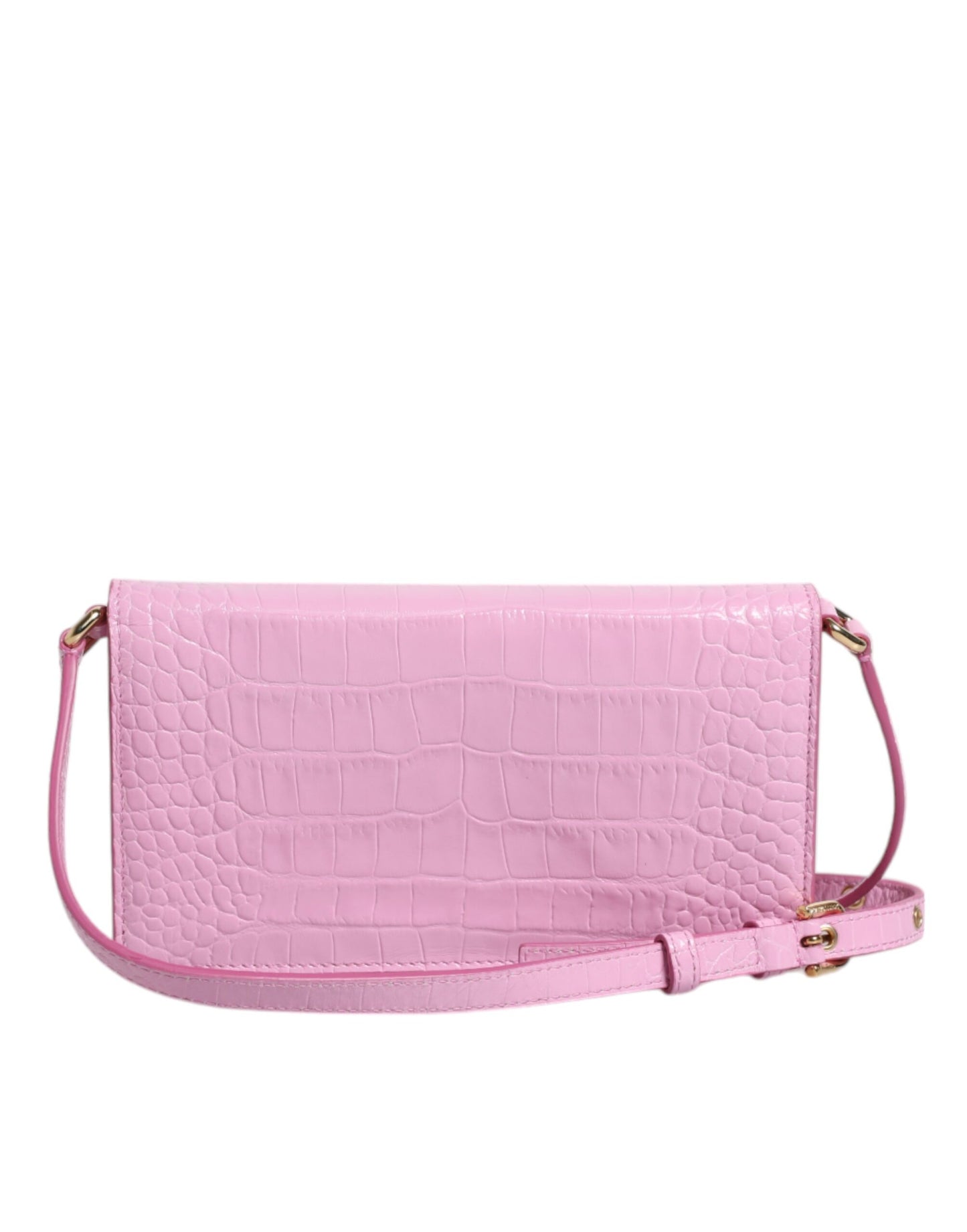 Sac bandoulière Dolce &amp; Gabbana en cuir exotique rose avec plaque logo