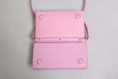 Sac bandoulière Dolce &amp; Gabbana en cuir exotique rose avec plaque logo