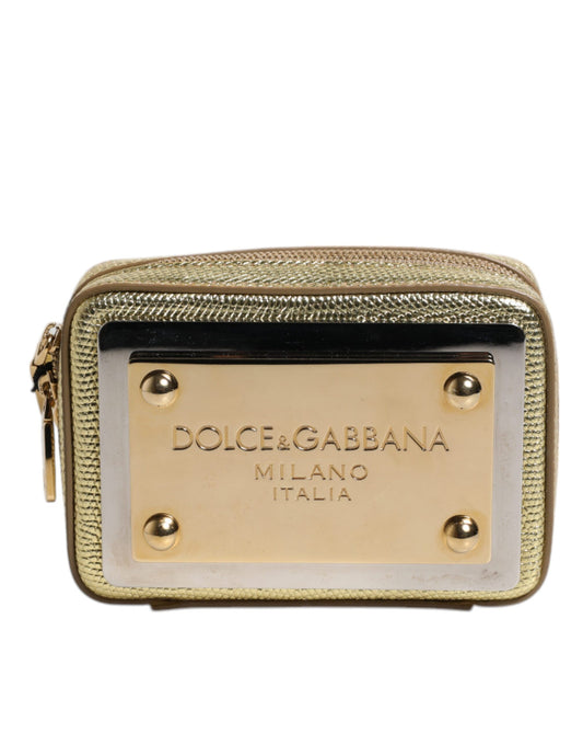 Pochette zippée en cuir doré Dolce &amp; Gabbana avec plaque logo DG
