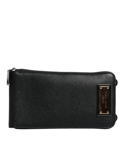 Sac à bandoulière en cuir noir Dolce &amp; Gabbana pour téléphone