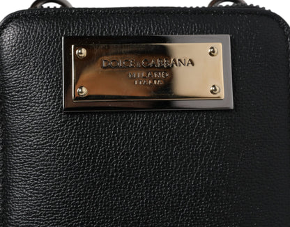 Sac à bandoulière en cuir noir Dolce &amp; Gabbana pour téléphone