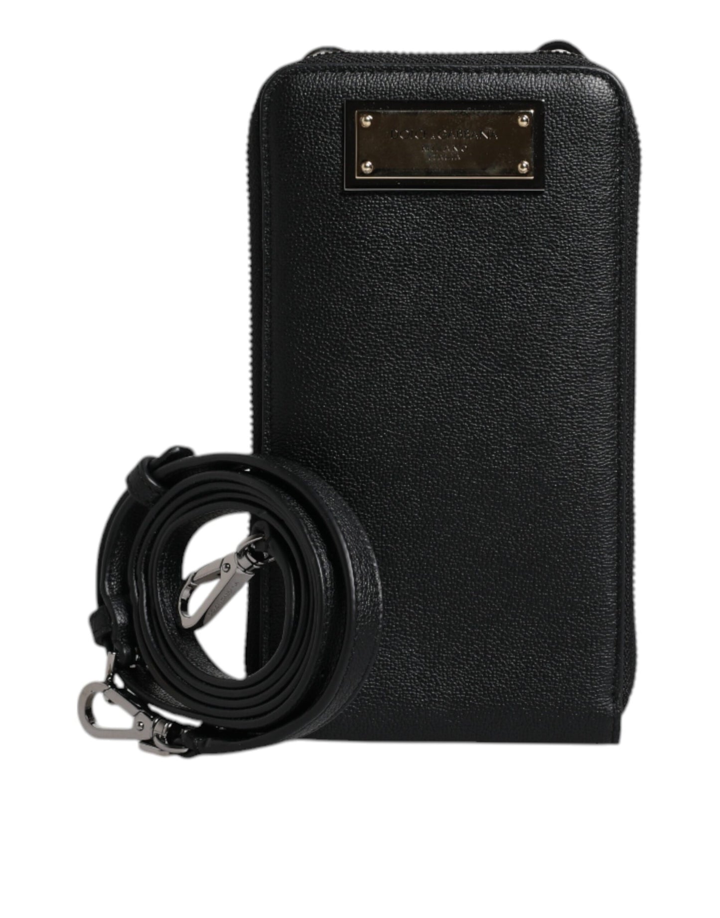 Sac à bandoulière en cuir noir Dolce &amp; Gabbana pour téléphone