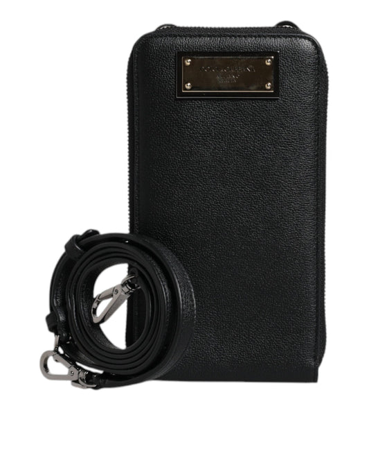 Sac à bandoulière en cuir noir Dolce &amp; Gabbana pour téléphone